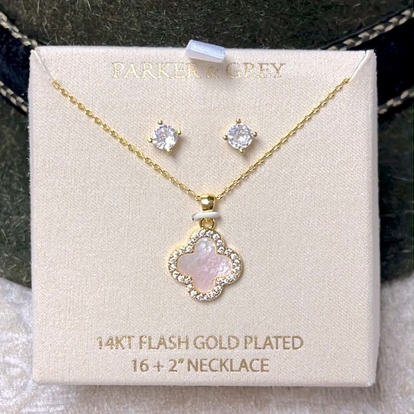Brand New Parker & Grey 14K Gold Plated Mother of Pearl Necklace & Earring Set - Picture 10 of 10